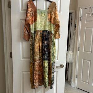 Boho Patchwork Maxi Dress in Rust & Sage Green